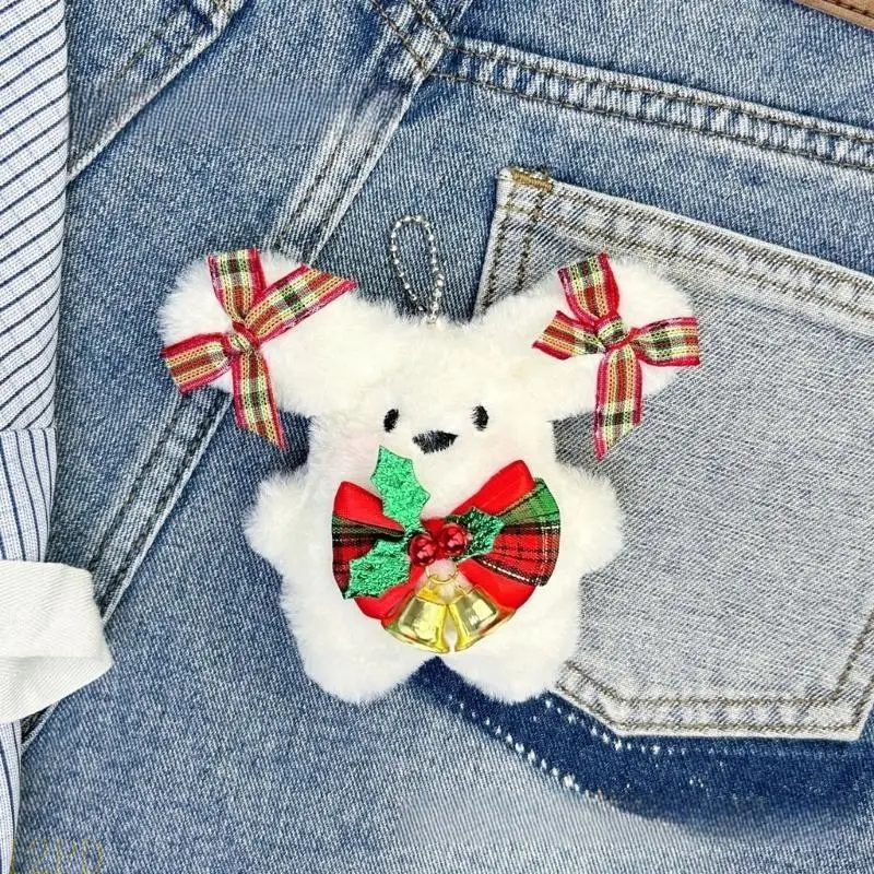 12PD Sweet Bowknot Puppy Toy Keychain Pendant Plush Big Ear Dog Dolls Figure Bag Charm Ornament Handbag Decoration Gift