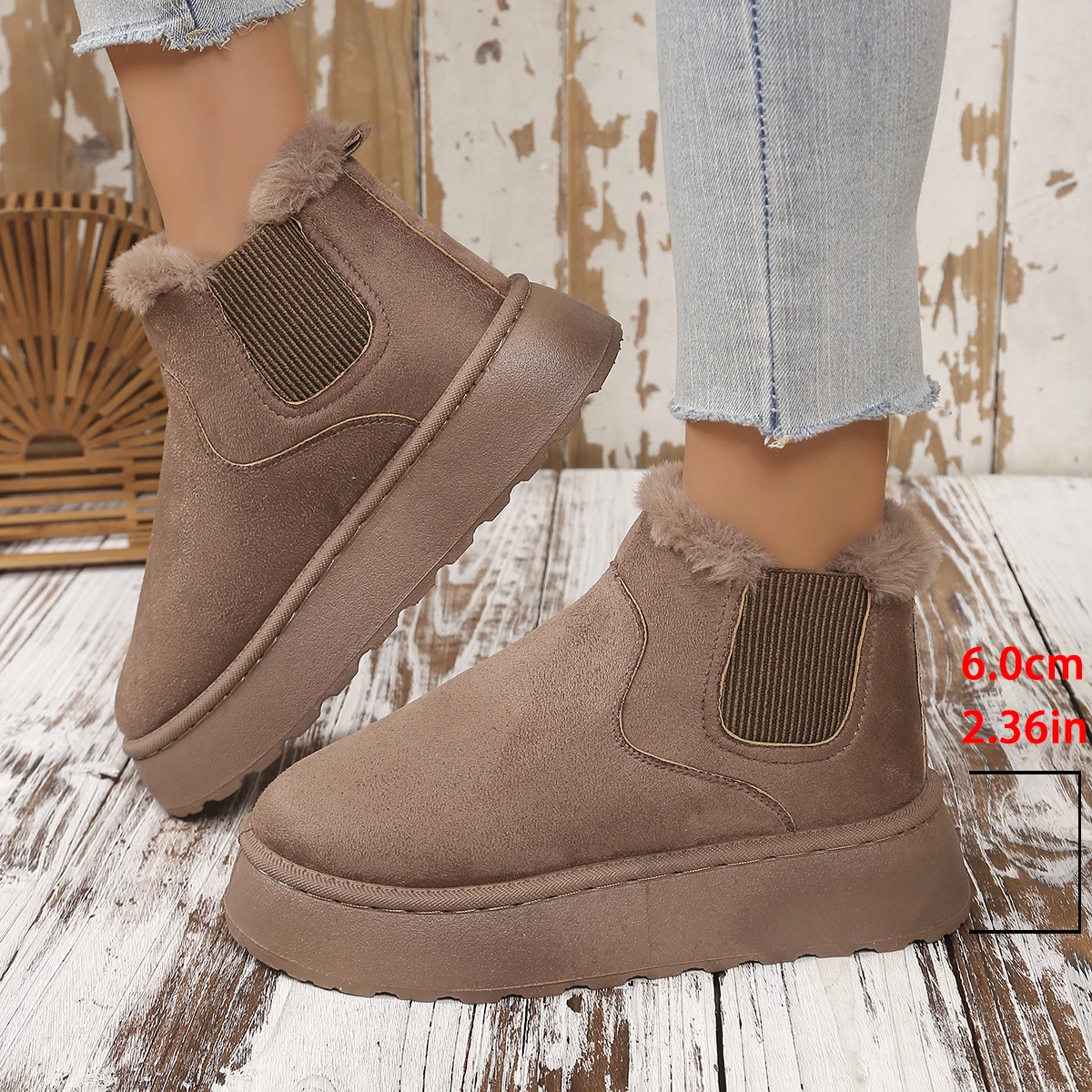 2024 Winter Women\'s Platform Snow Boots Solid Color Thickened Plush Slip On Ankle Boots Women Thick Bottom Warm Shoes Plus Size