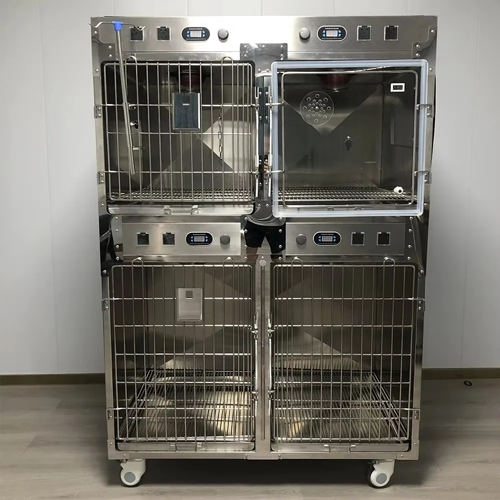 Durable veterinary 4-door cage stainless steel veterinary hospital infrared therapy cage veterinary equipment