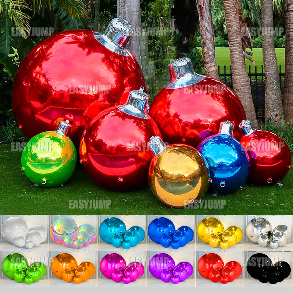 Red Large Inflatable Christmas Ball Holiball Ornament Outdoor Indoor Hanging Inflatable mirror Balloon PVC Giant Spherer Decor