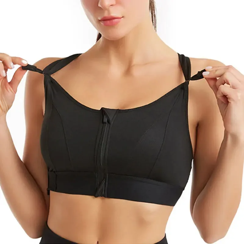 Women Shockproof Sports Bras Front Zipper Adjustable Strap Running Underwear Slim Elastic Crop Top Fitness Athletic Brassiere