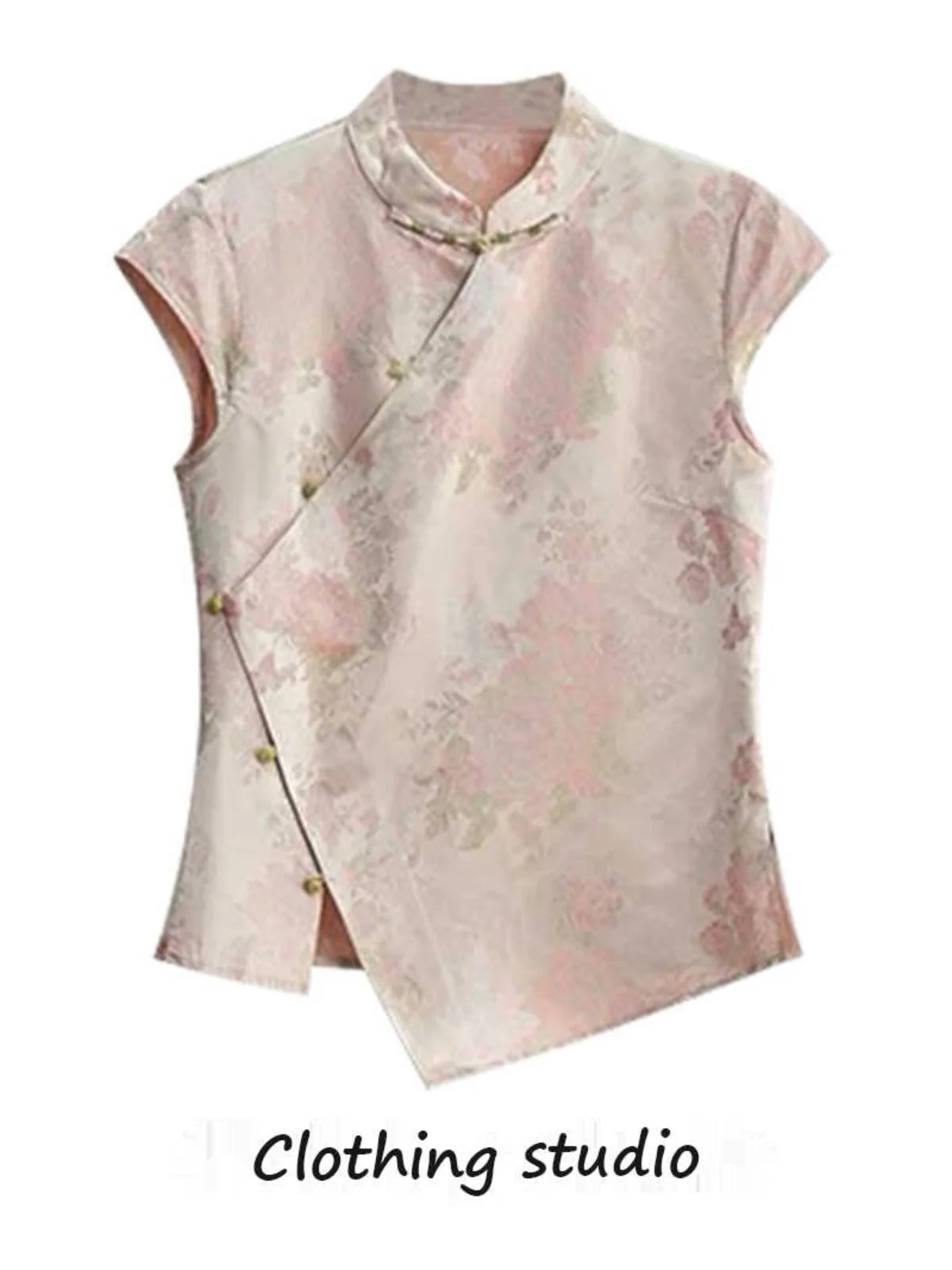 

New Chinese Sle Slim Fit irt Summer Vintage Elegance Song Jin Flag Robe Women's Faion Top Buttoned ort Sve