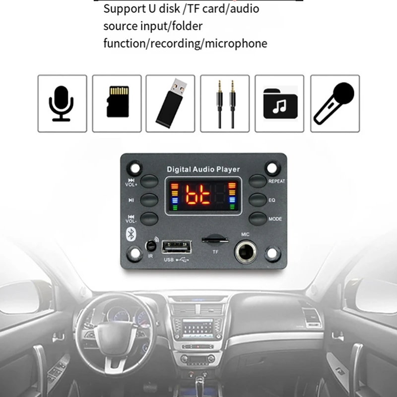 Y43A-12V MP3 Player Decoder Board Bluetooth 5,0 Auto FM Radio Modul TF USB 6,5 Mm WMA Player Decoder