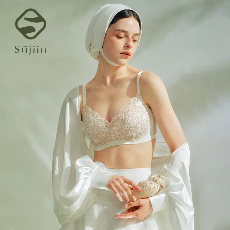 SUJIIN Plus Size Sexy Lingerie Women Wireless Push Up Lace Big Breasts Bras Female Thin Supportive Full Coverage Bra Lady MX351