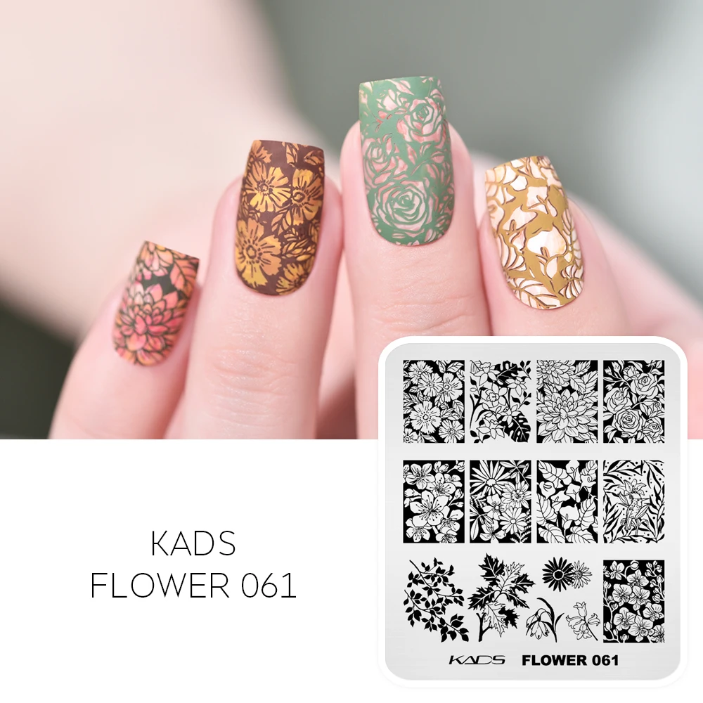 KADS Flower 061 Nail Stamping Plates Leaves Flower Summer Design Leaf Floral Nail Art Template Stamp Plates Image Transfer Print