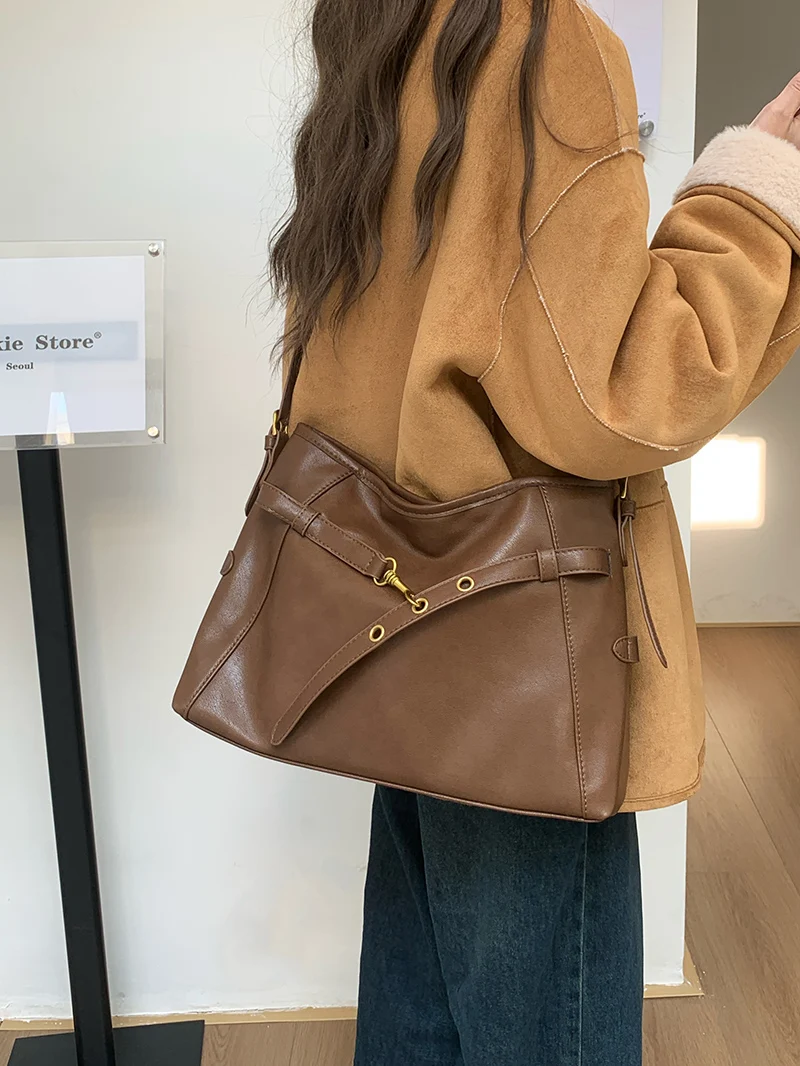 حقيبة يد كاجوال من Meilard Retro للنساء ناعمة من البولي يوريثان بلون سادة حقائب كروس للسيدات ذات سعة عالية ومتعددة الاستخدامات حقيبة كتف للفتيات للتنقل #2