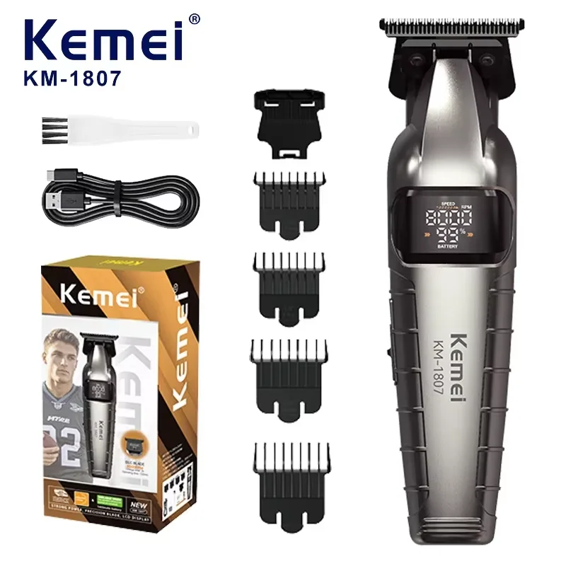 

KM-1807 Professional Hair Trimmer by Kome USB Rechargeable Cordless Hair Clippers for Men with LCD Display Hair Cutting Machine