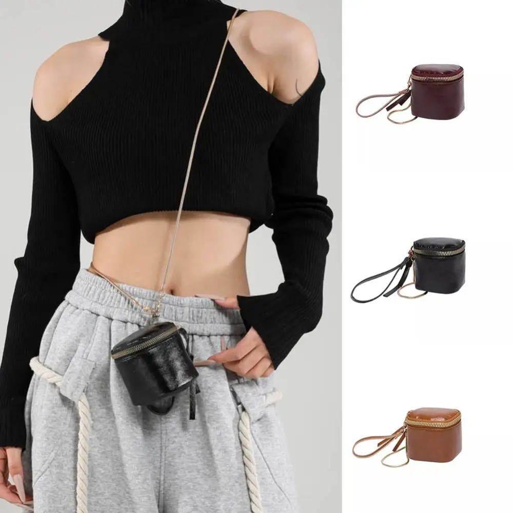 Fashion Hanging Neck Lipstick Bag Pu Leather Mini Coin Purse Versatile Storage Pouch Zipper Handbag