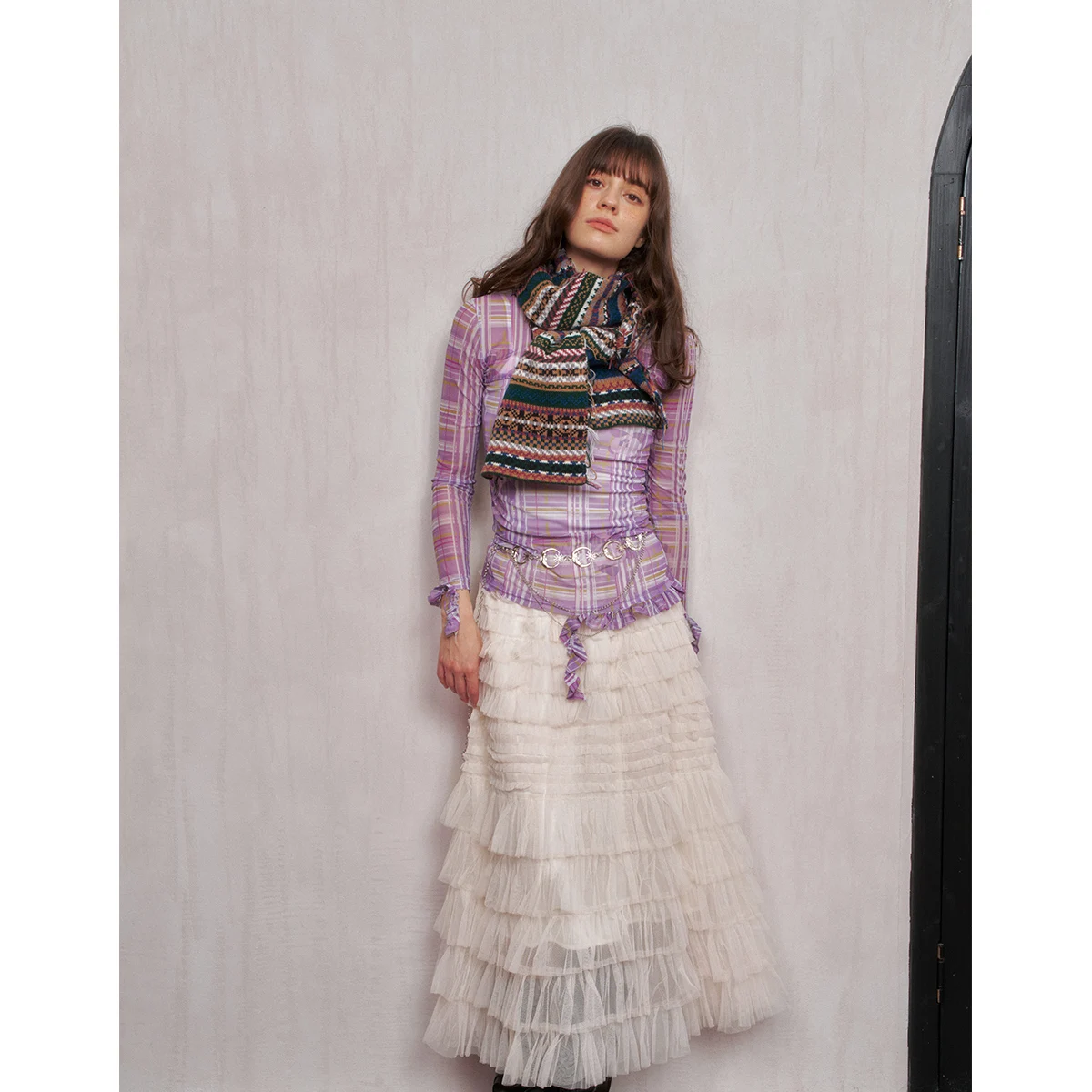 قطعة واحدة من وشاح الصوف المحبوك متعدد الألوان مع شرابات، ناعم، مقاوم للبرد، متعدد الاستخدامات لتدفئة الرقبة