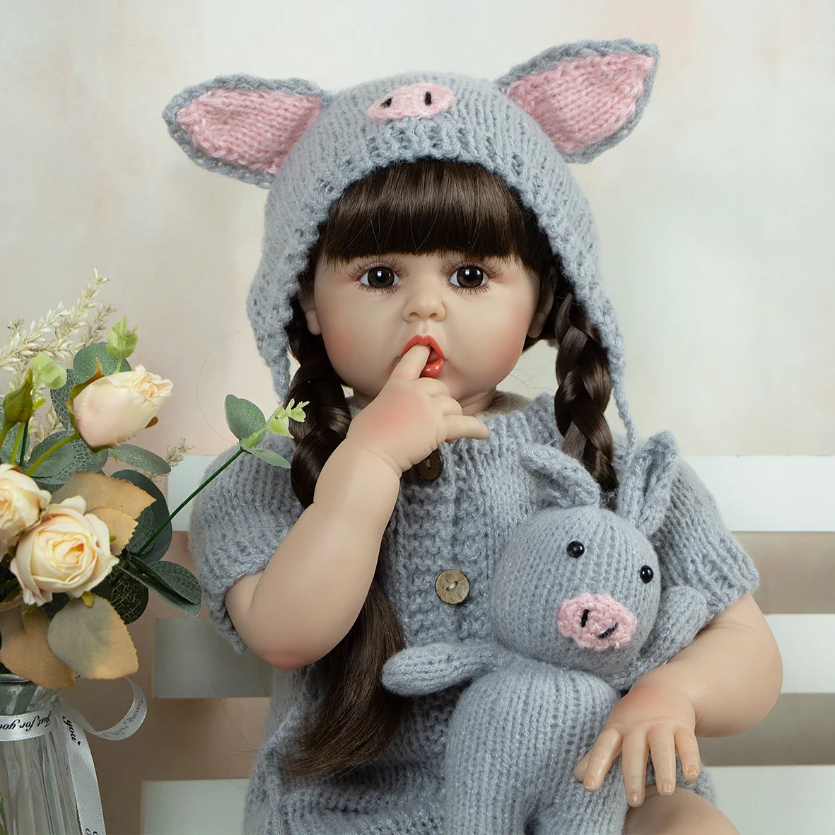 

24 Inch 60 cm Erin Reborn Dolls Cloth Body Realistic Grey Sweater Girl Baby Doll For Sale Doll Kid Birthday Xmas Gifts