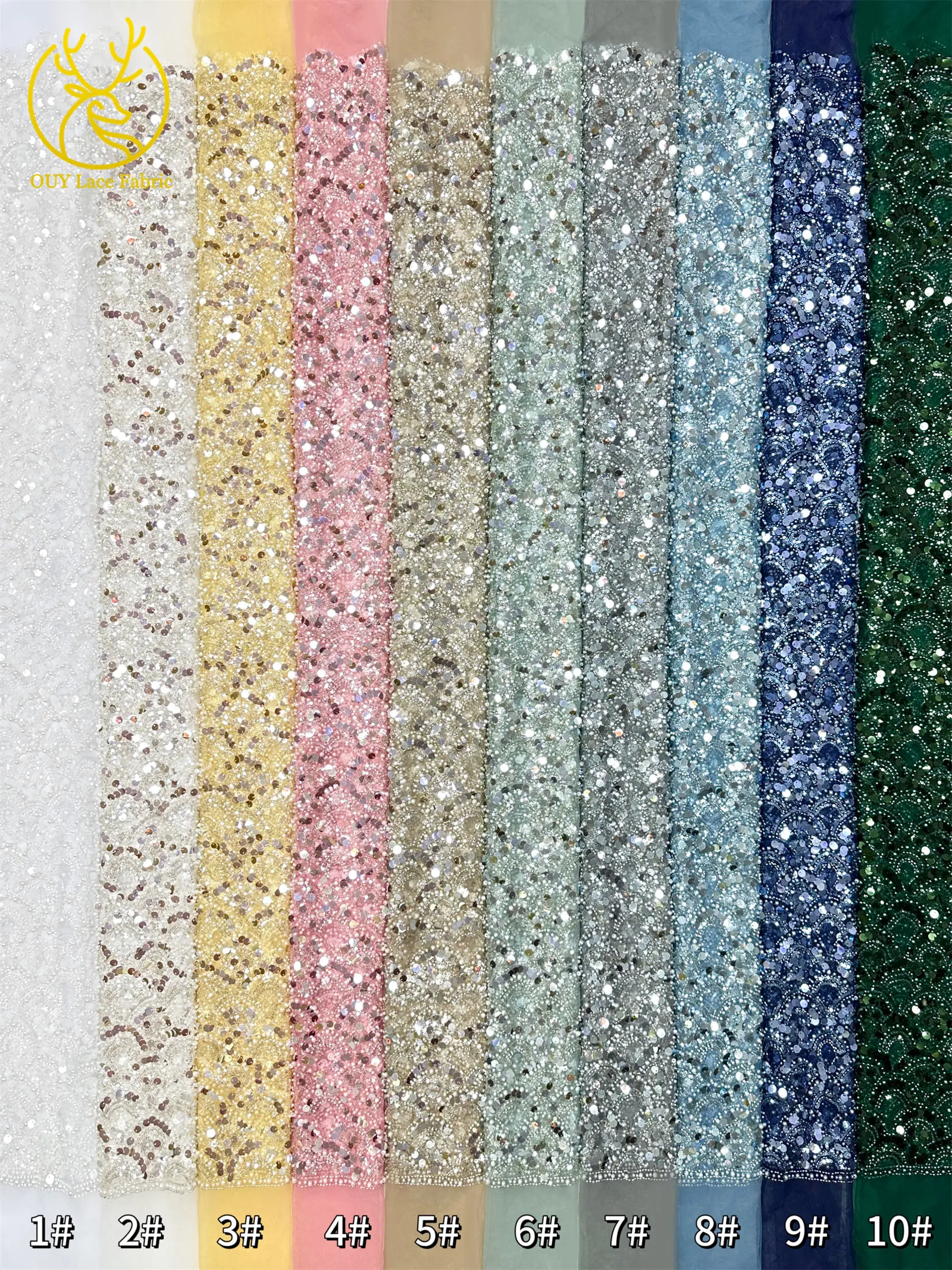 2026 Luxuriöser Afrikanischer Perlen-Pailletten-Spitzenstoff 5 Yards Nigerianischer Bräutigam-Stickerei-Tüllspitzenstoff für Brautparty-Kleider zum Nähen – Detail 3