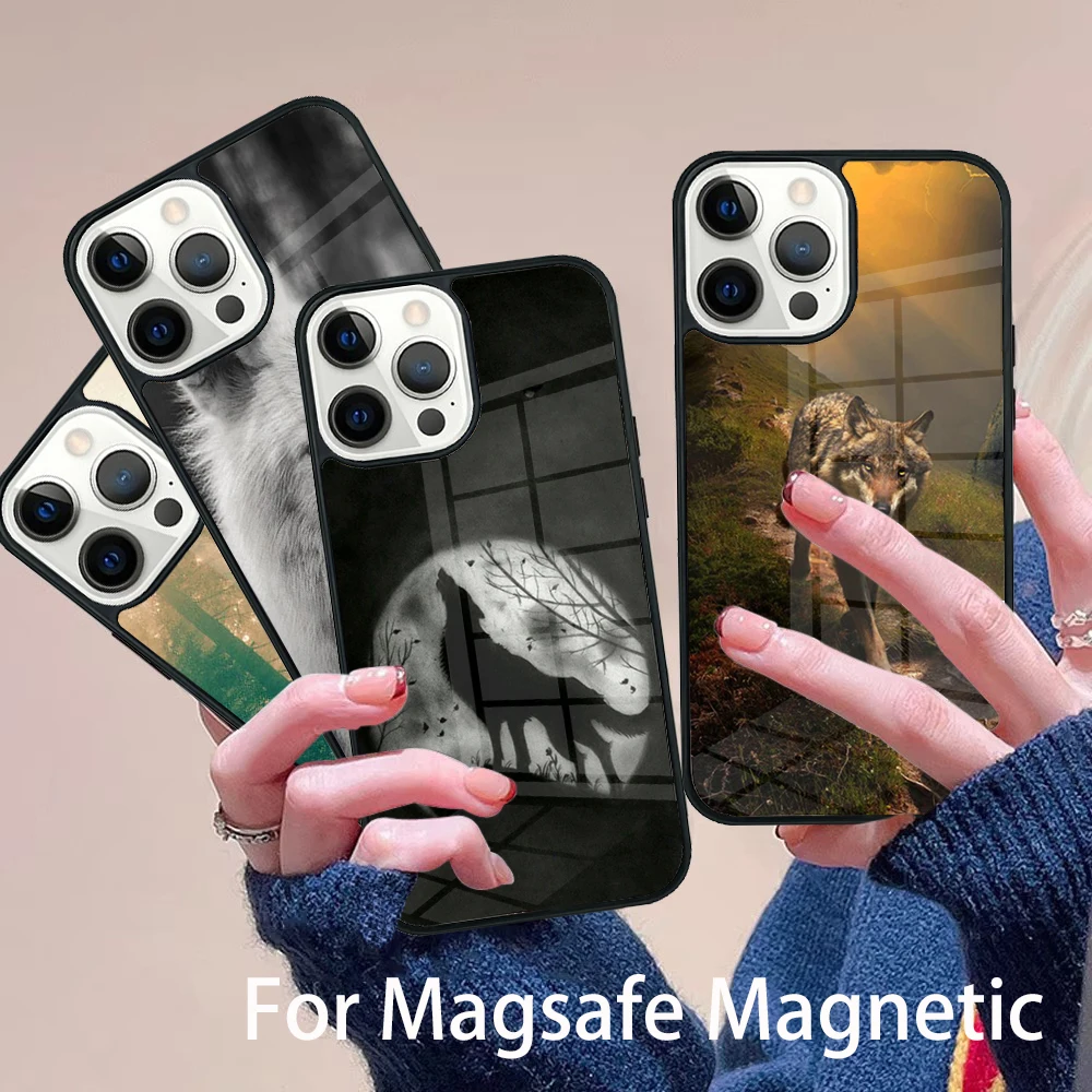 

Animal The Wolf Howl Phone Case Magesafe Magnetic Wireless Charge Cover For IPhone 16 11 12 13 14 15 Pro Max Plus Mini