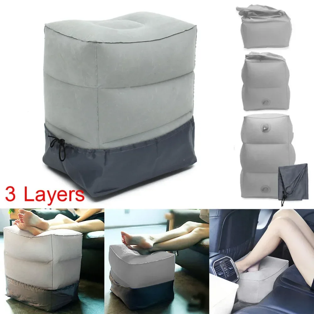 3 Layers Adjustable Inflatable Foot Rest Pillow for Airplane Car Bus Travel Foot Rest Cushion for Kids Adults