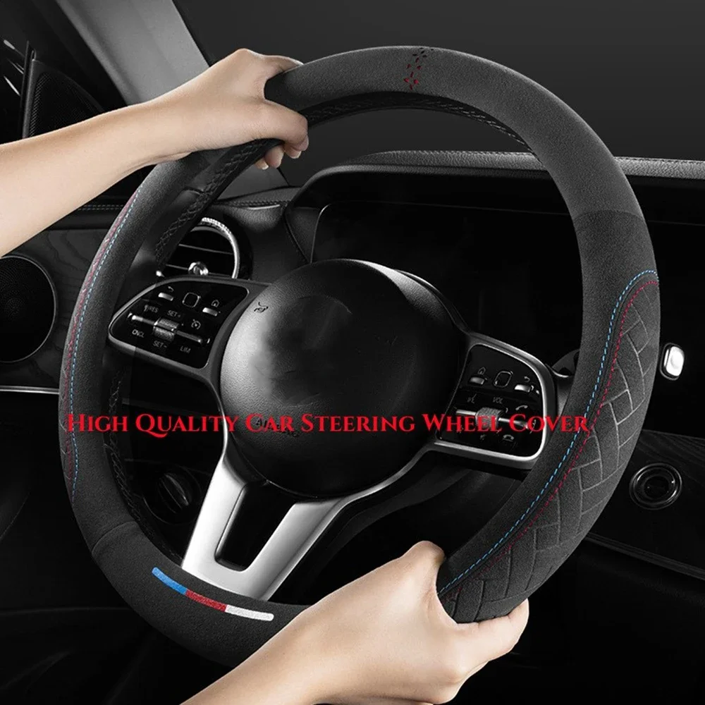 Universal Car Steering Wheel Cover For 37-38cm Steer Wheel Suede Leather Breathable Car Wheel Cover Interior Auto Accessories