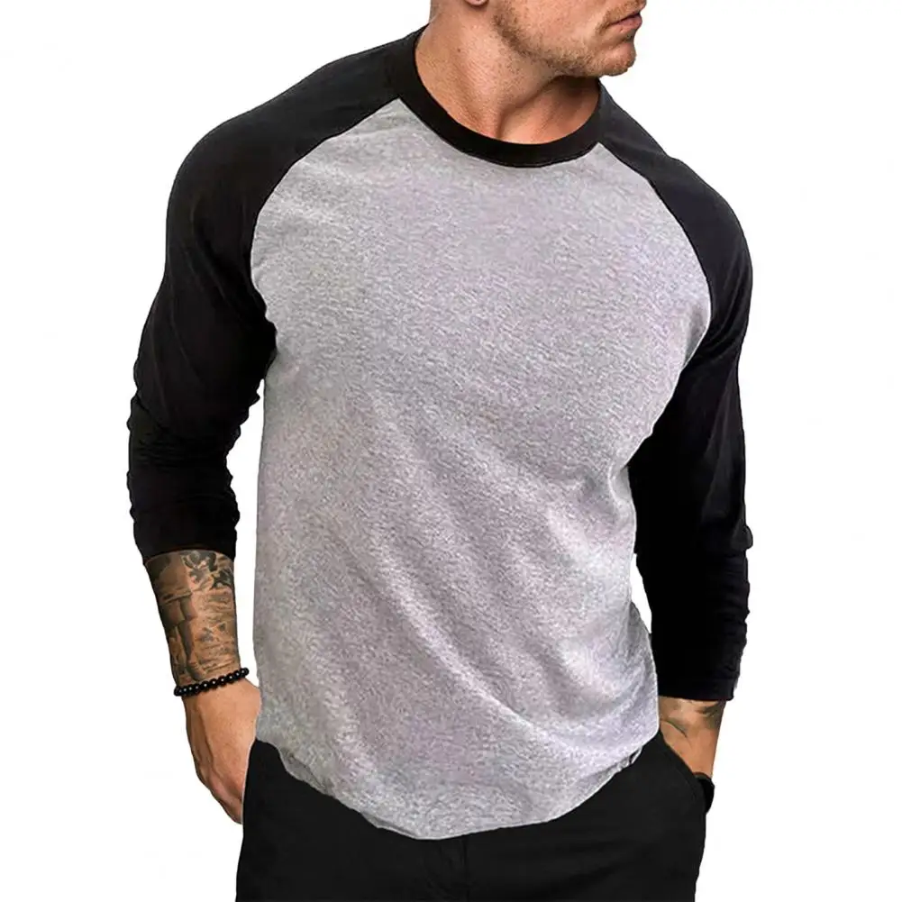 

Men Round Neck Top Men's Color Matching Raglan Sleeve Pullover Stylish Sport T-shirt for Spring Fall Loose Fit Plus Size Top