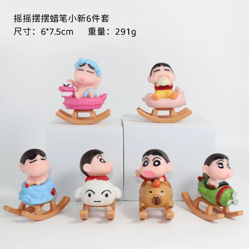 Bandai 6 unids/set Anime Crayon Shin-Chan figuras de acción serie caballo balancín figuritas decoración de coche muñeca modelo niños juguetes regalos
