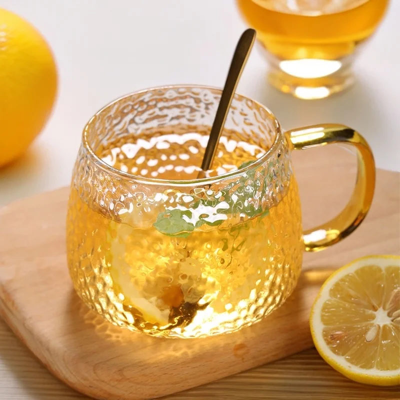 Glass Mug Japanese Hammer Pattern Glass with Ins Style Household Simple Teacup with Handle Tea Separation Cup Coffee Mug 2