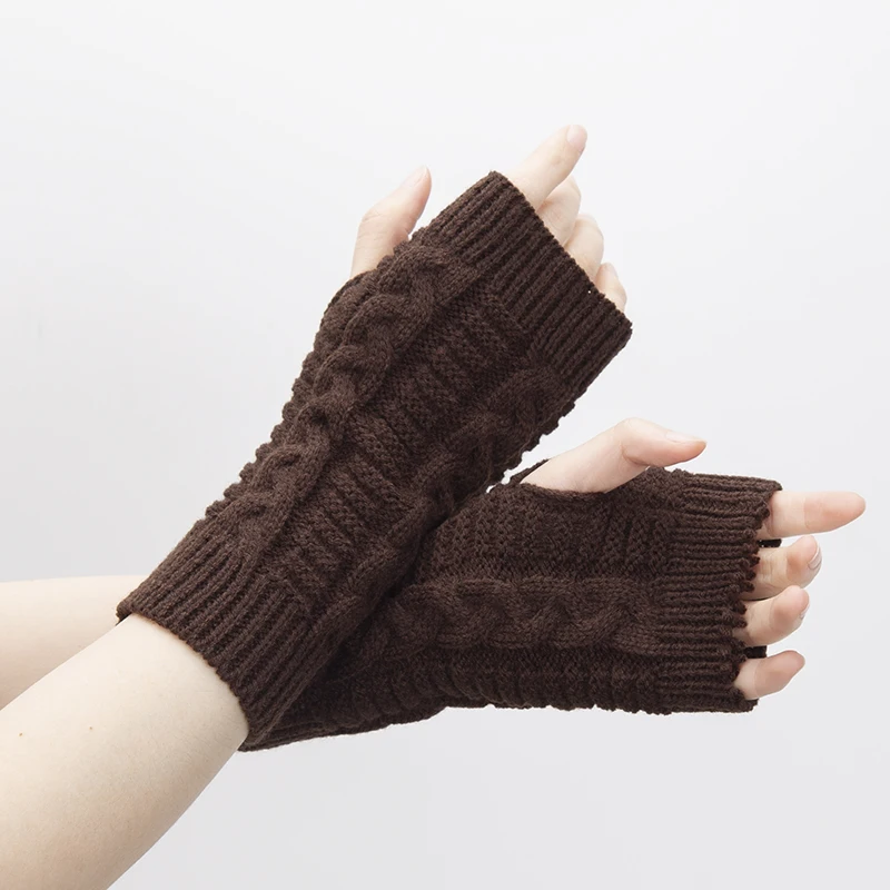 Women Knitted Fingerless Gloves Hand Warmer Winter Gloves Short Arm Sleeve Solid Color Work Mittens Casual Soft Female Gloves