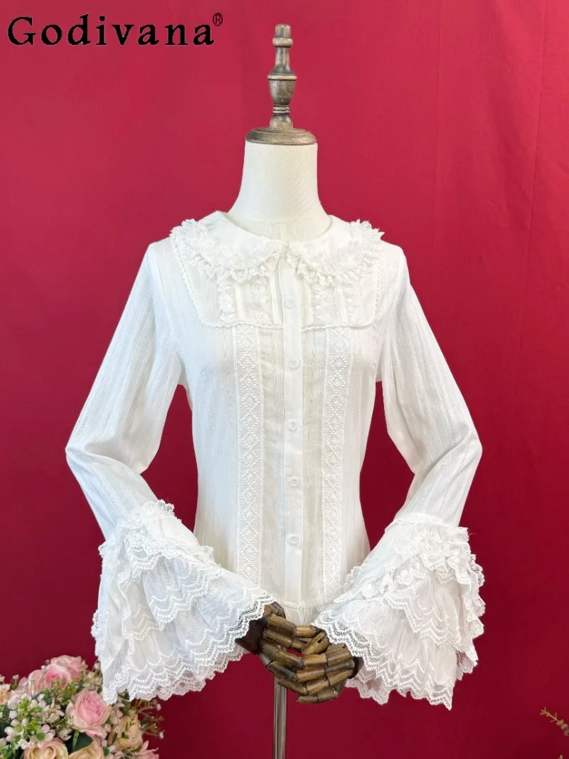 

Japanese Style Original Lolita Dress Spring and Autumn New Long Sleeve Shirt Doll Collar Sweet Cute Girl Princess Sleeve
