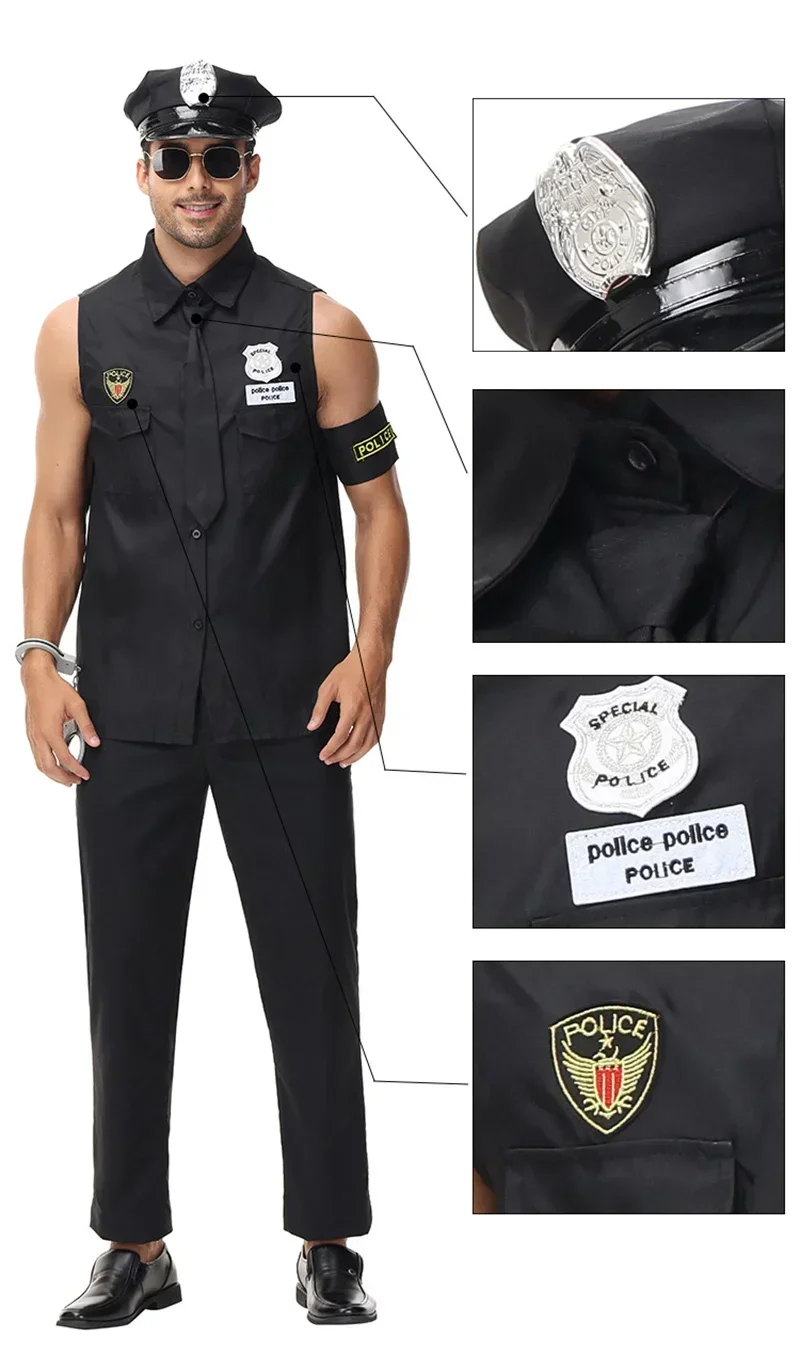 Trajes de halloween adulto américa eua polícia sujo policial oficial traje camisa superior fantasia cosplay roupas para homem