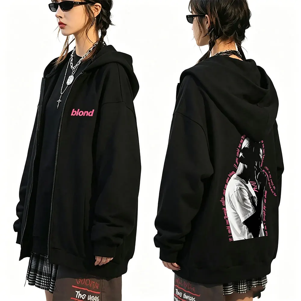

Rapper Frank Fashion Oversized Zipper Hoodies Ocean Hip Hop Trend Zip Up Jacket Blond Pop Music Men Vintage Zip Up Sweatshirts