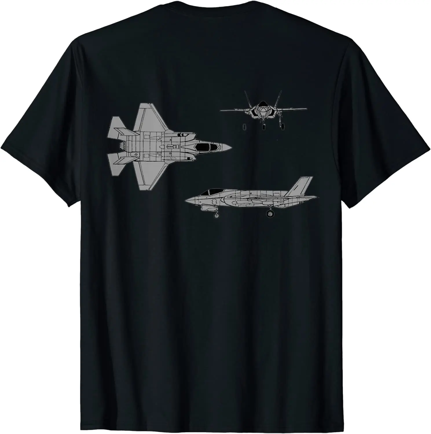 F-35 A JSF Lightning II Aircraft Silhouette and Tri View Men T-Shirt Short Sleeve Casual 100% Cotton O-Neck Summer Shirt