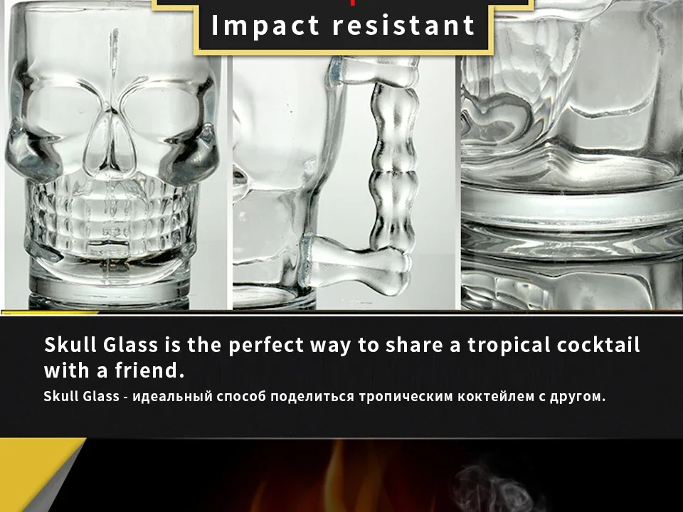 Classical Pirate Partner Beer Cup Crystal Glass Creative Skull Face Bone with Handle Drinking Wine Vodka Essential Bar KTV