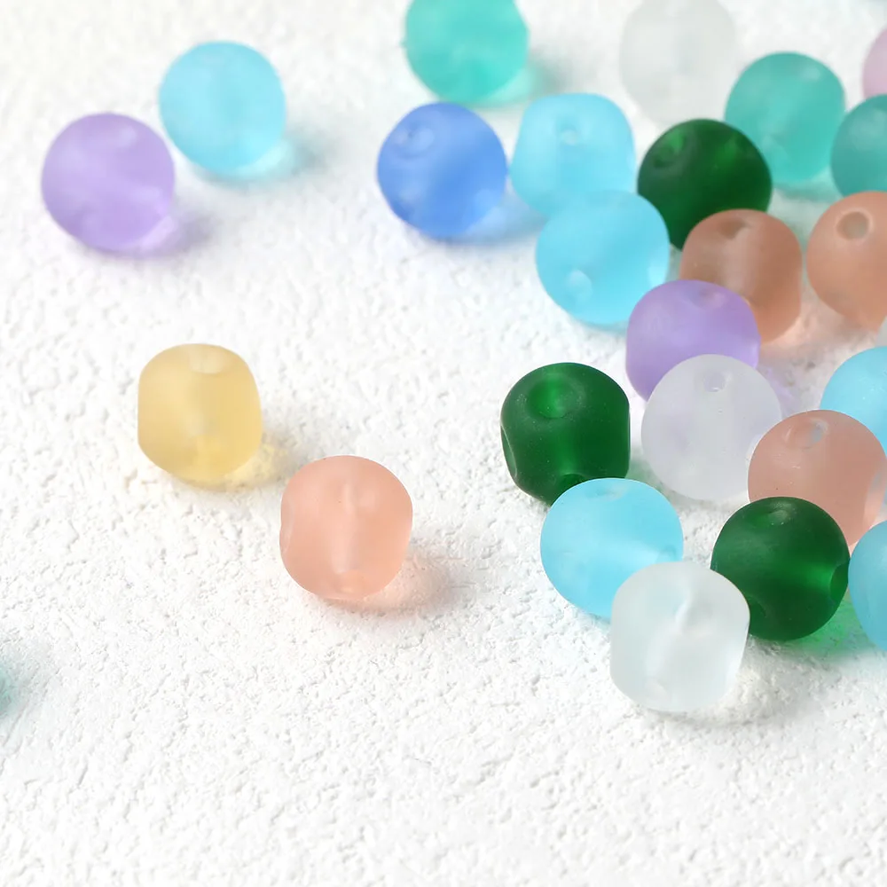 

8PCS Glaze Glass Frosted Candy Fresh Round Beads Handmade Necklace Bracelet Findings Jewelry DIY Making Supplies Accessories