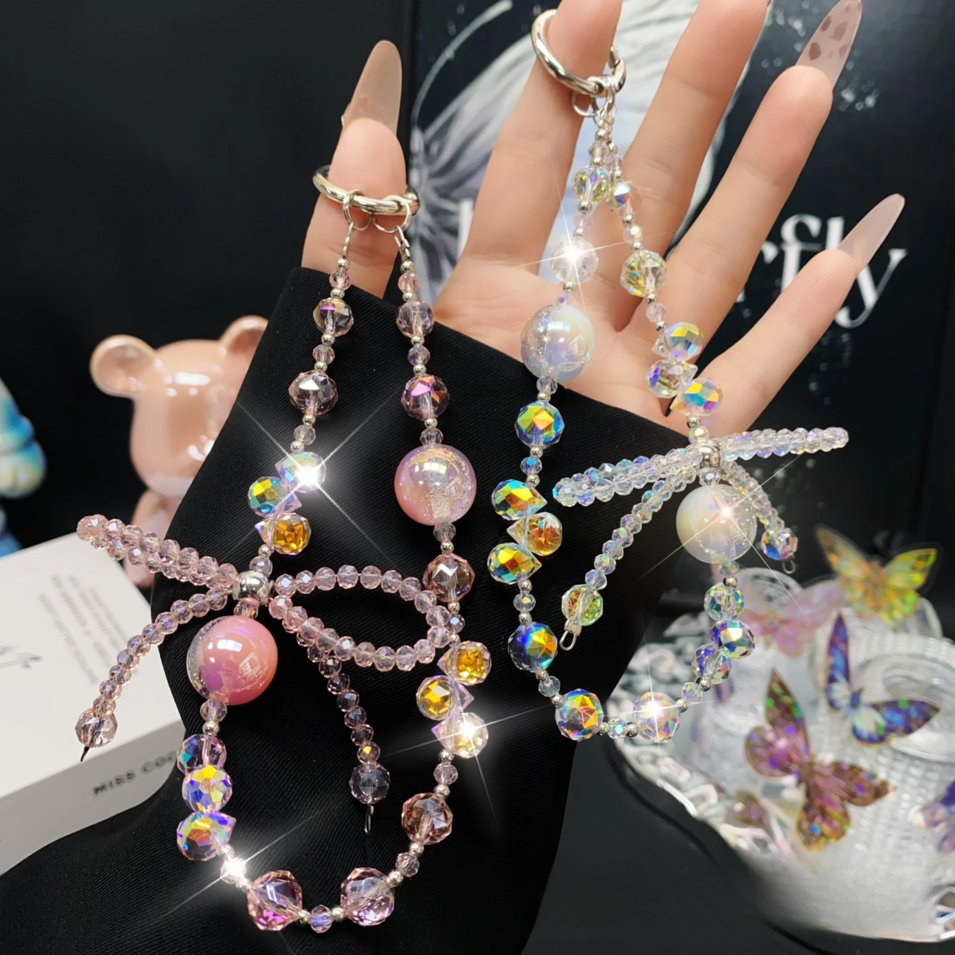 Luxury Bow Crystal Phone Lanyard Wrist Trendy Pendant for iPhone Samsung Universal Accessories Phone Case Charm Chain Strap