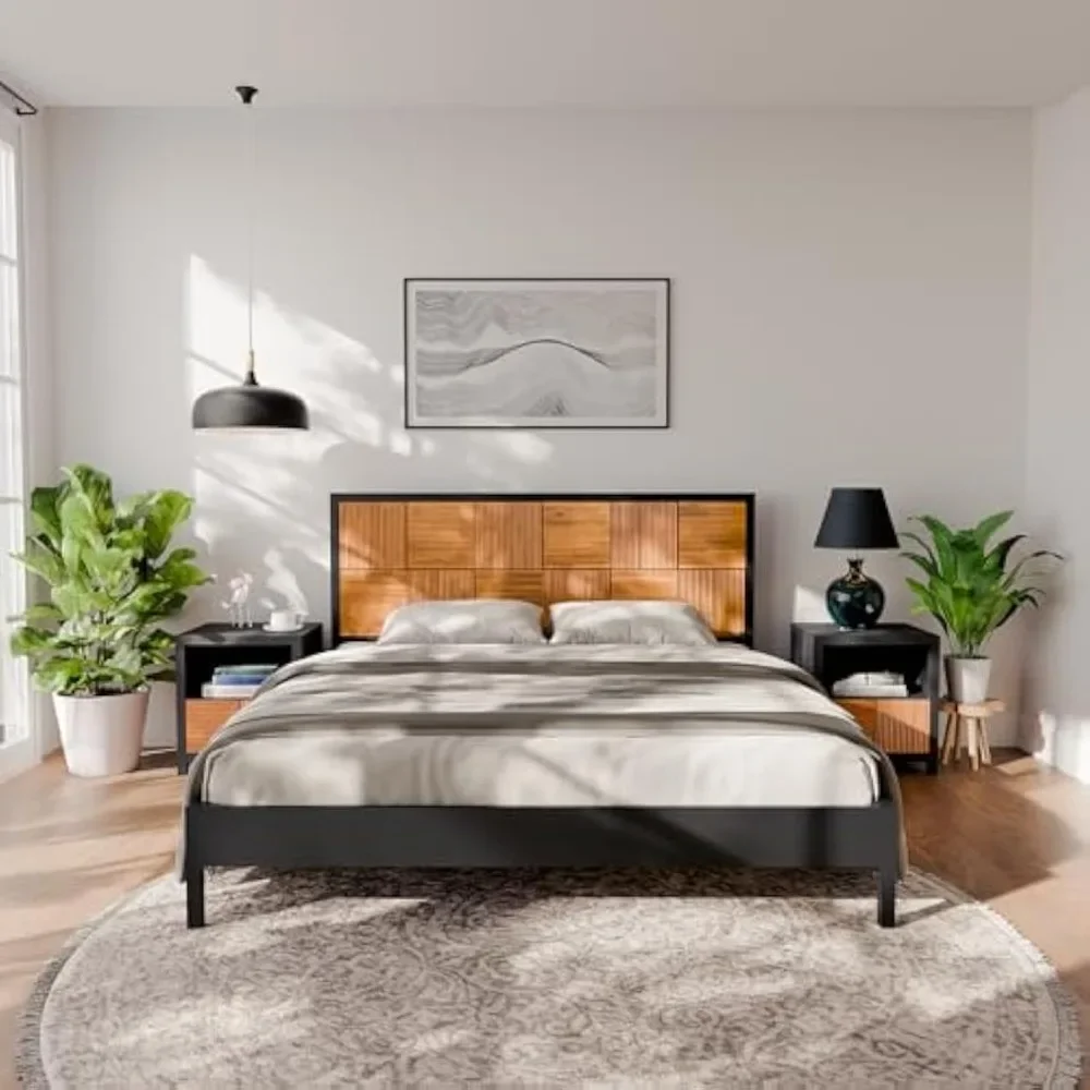 

Bed Frame, Mid Century King Bed Frame and Headboard with Unique & Trendy Fluted Pattern, 800lbs Capacity Platform Bed Frame