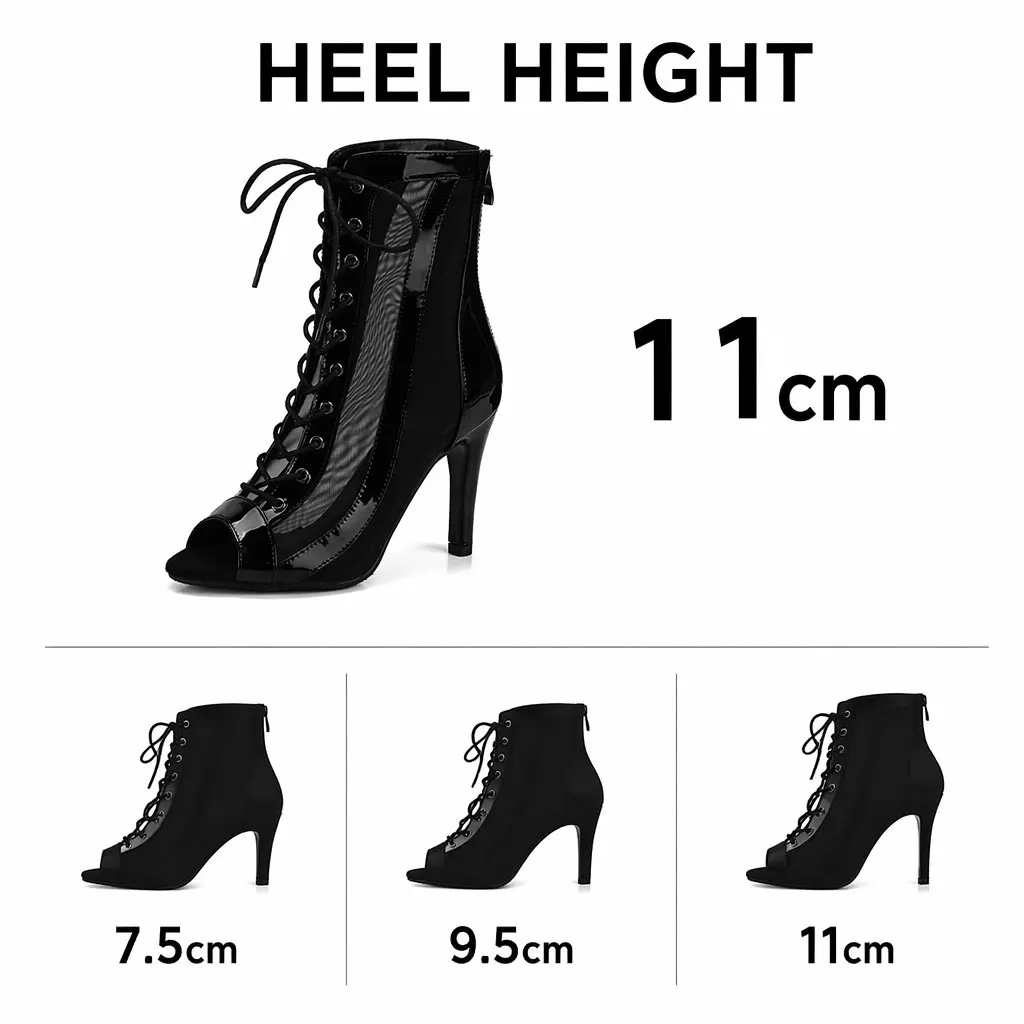 New Women's High Heel Booties Lace up Front Zip Back Thin Heel High Heel Leather Mesh Splice Fish Mouth Summer Ankle Boots