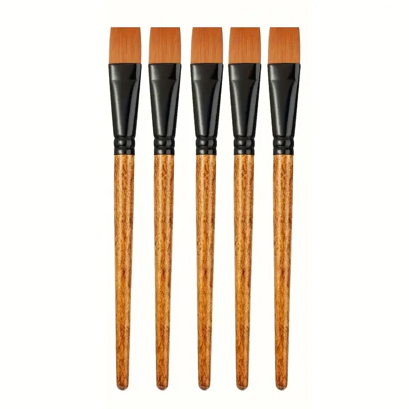 5/10pcs Premium Flat Paint Brush Set - Versatile Synthetic Nylon Brushes for Watercolor, Acrylic, Oil Painting & Body Art