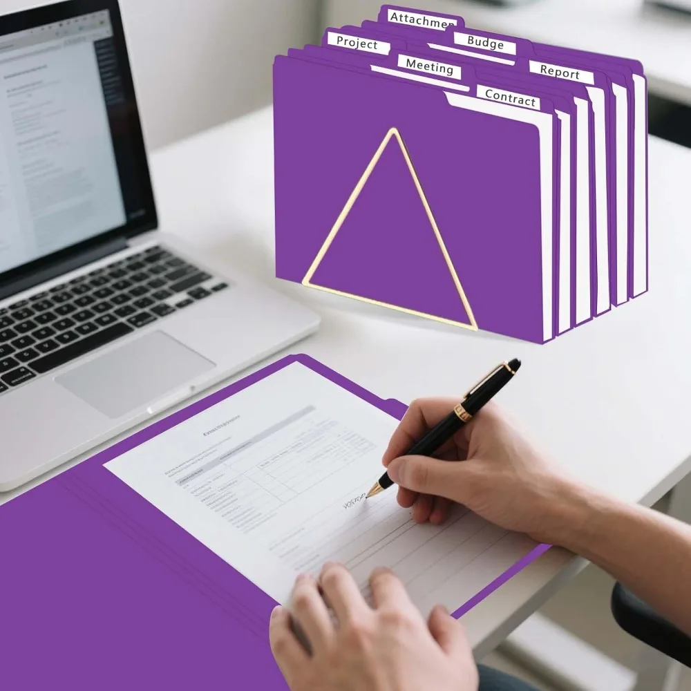 30 Pack 1/3 Cut Tab File Folders, Letter Size, Purple, Organize Documents Efficiently view 6