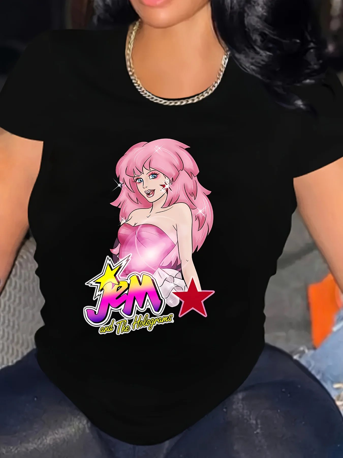 

Jem and The Holograms Inspired Women's T-Shirt - 100% Polyester Casual Crew Neck Medium Stretch Knit Fabric