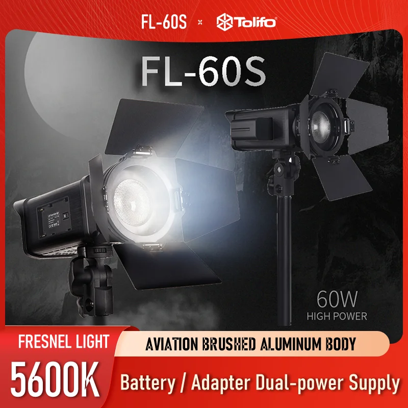 Tolifo 60W Daylight 5600K LED Fresnel Light Studio Video Lamp 2.4G Wireless Remote Control LED COB Studio Light for Photography