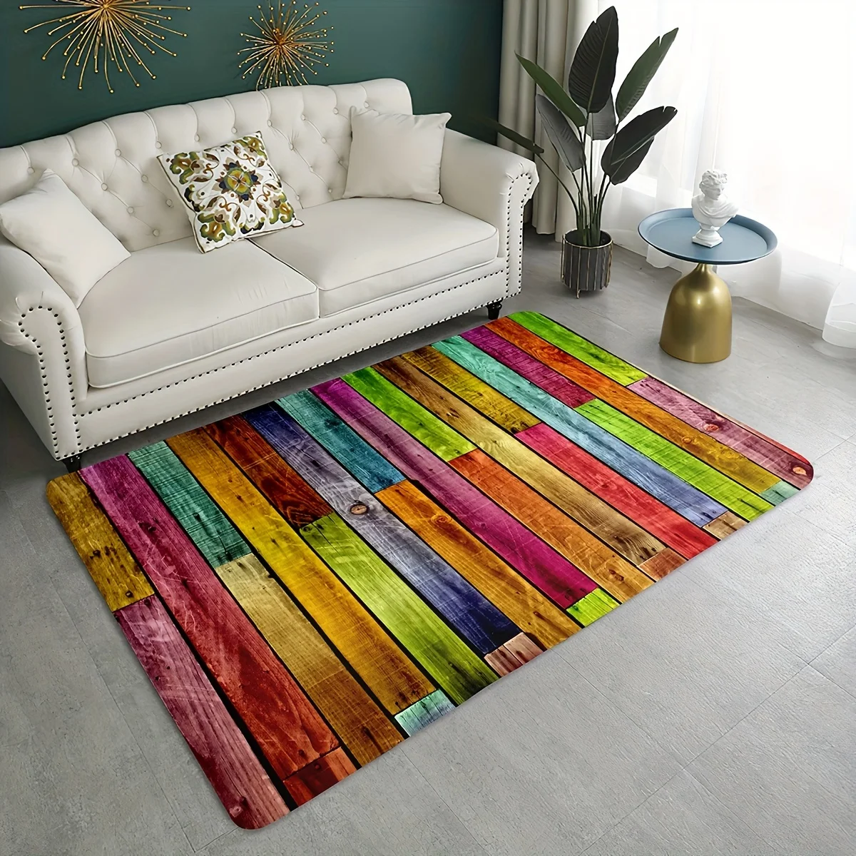 Rainbow Wood Grain Floral Area Rug Non Slip Washable Mat For Kitchen Bedroom Bathroom Home Decor