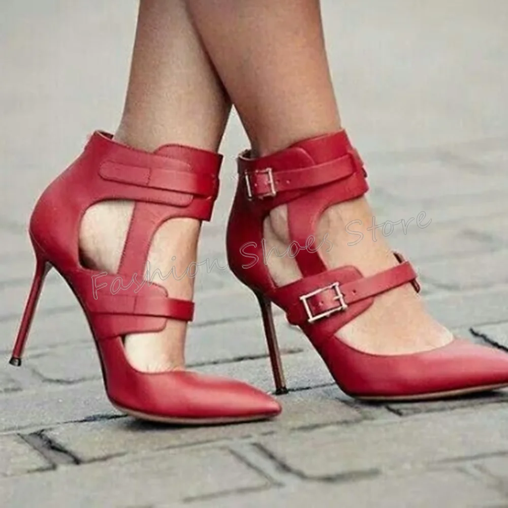 

Red Hollow Out Pointed Toe Pumps Matte Leather Thin High Heels High Heel Shoes for Women Sexy Heels 2025 New Zapatos Para Mujere
