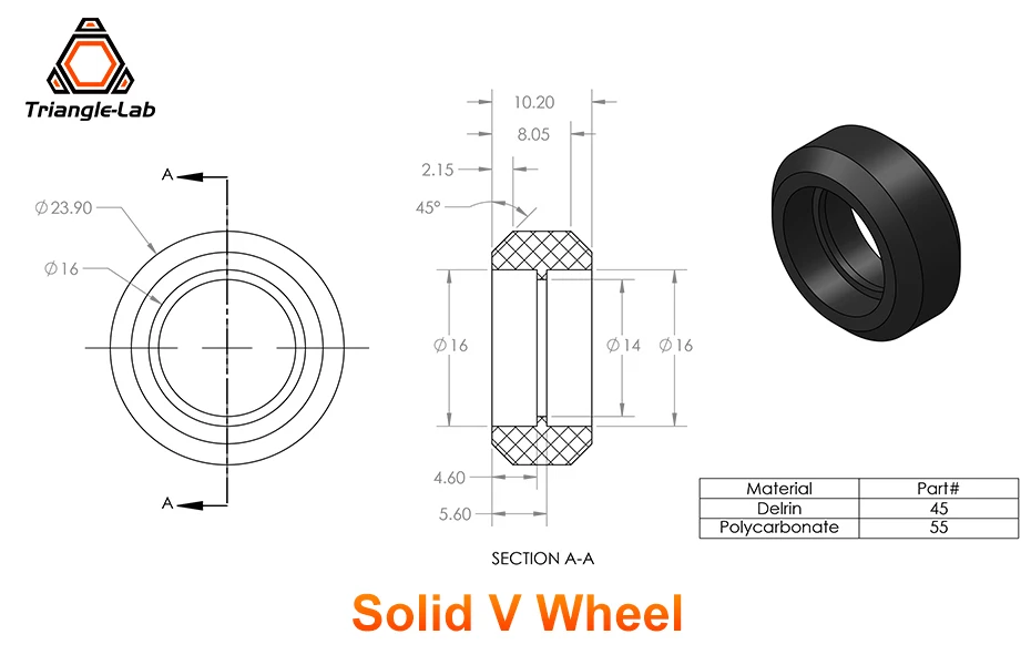 Trianglelab Rückenstützplatten-Kit Kevlar Solid V Wheel für Creality CR-10 10s Ender 3 S4 S5 Serie/ TEVO Anet 3D-Drucker – Detail 3