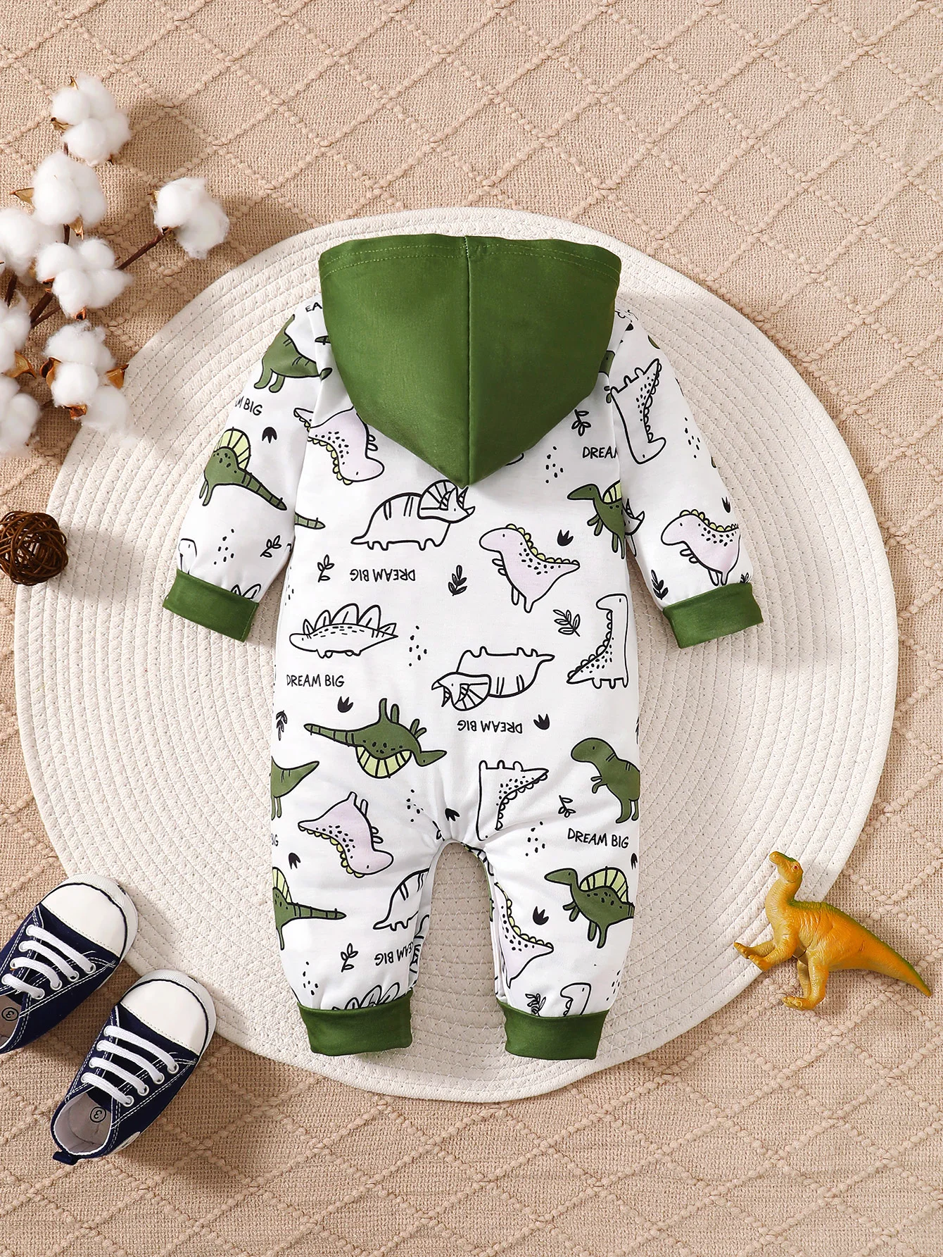 Newborn Boy baby Jumpsuit Dinosaur Print Pocket Hooded Jumpsuit 0-18 Months Baby Crawling Suit Toddlers Autumn Clothing