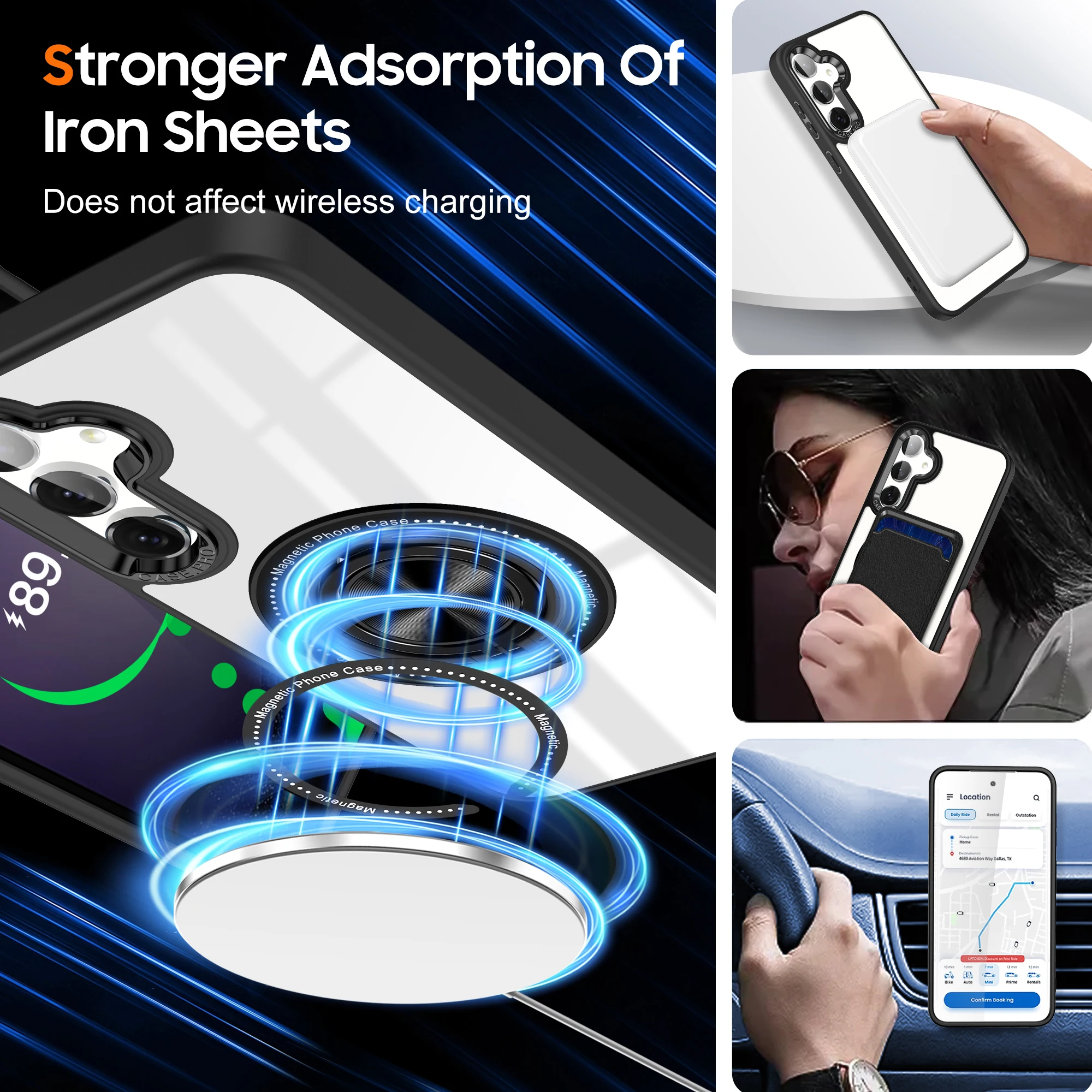 Clear metal ring holder magsafe charging phone case For Samsung Galaxy A15 A35 A55 5G metal camera frame shockproof hard cover view 3
