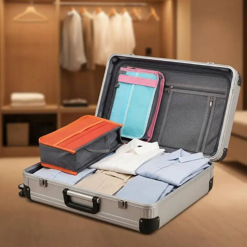Multifunctional Bi-fold Storage Bag Double Zipper Large Opening Cosmetic Organizer for Easy Access Travel Home Makeup Pack