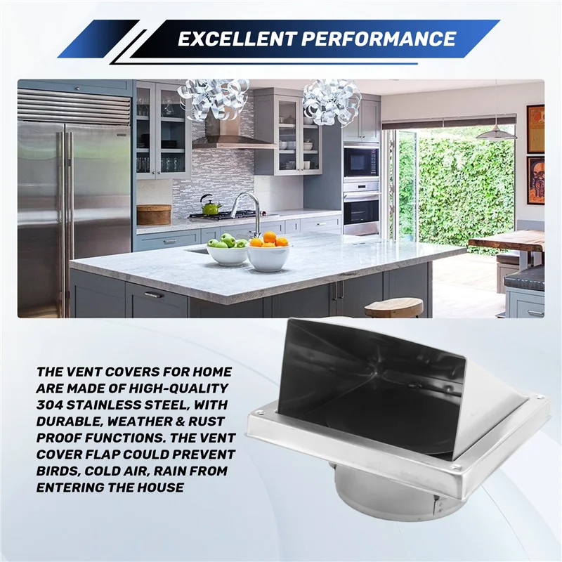 جديد 4In غطاء فتحة التهوية الفولاذ المقاوم للصدأ غطاء فتحة التهوية الجدار في الهواء الطلق مع رفرف غير عودة مبطن ، فتحة تهوية الجدار النازع الخارجي