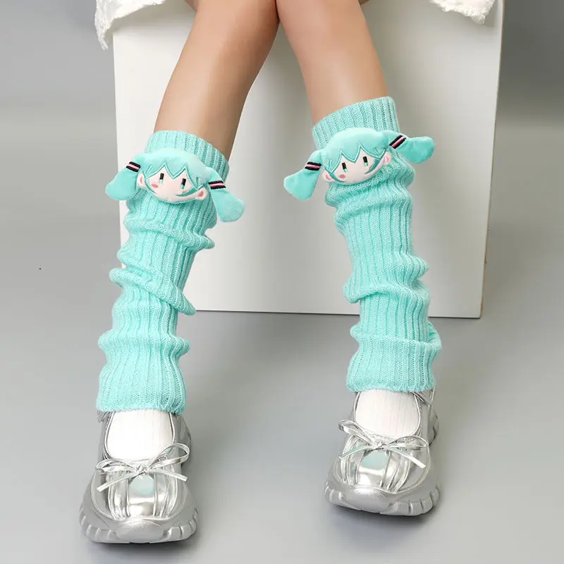 Anime Cartoon Hatsune Miku Cute Plush Leg Warmers Sock Mid-calf Knitted Socks Autumn Winter Versatile Girls Kids Birthday Gift