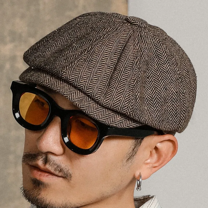 Retro Plaid Newsboy Cap for Men British Baker Boy Hat Gentleman's Flat Cap with Short Brim Painter Beret for Casual Outing Gift