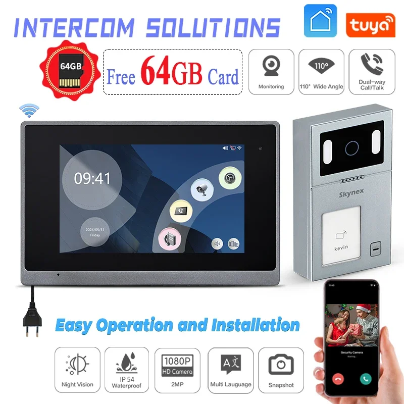 

1080P 7 Inch Color Touch Screen Wired Wifi IP Video Doorbell Smart TUYA Home Intercom Kit for RFID Access Control System