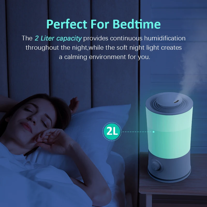 Umidificatori Aromacare per camera da letto grande stanza (serbatoio acqua 2L) nebbia fredda riempimento superiore con diffusore di olio essenziale per neonati e piante