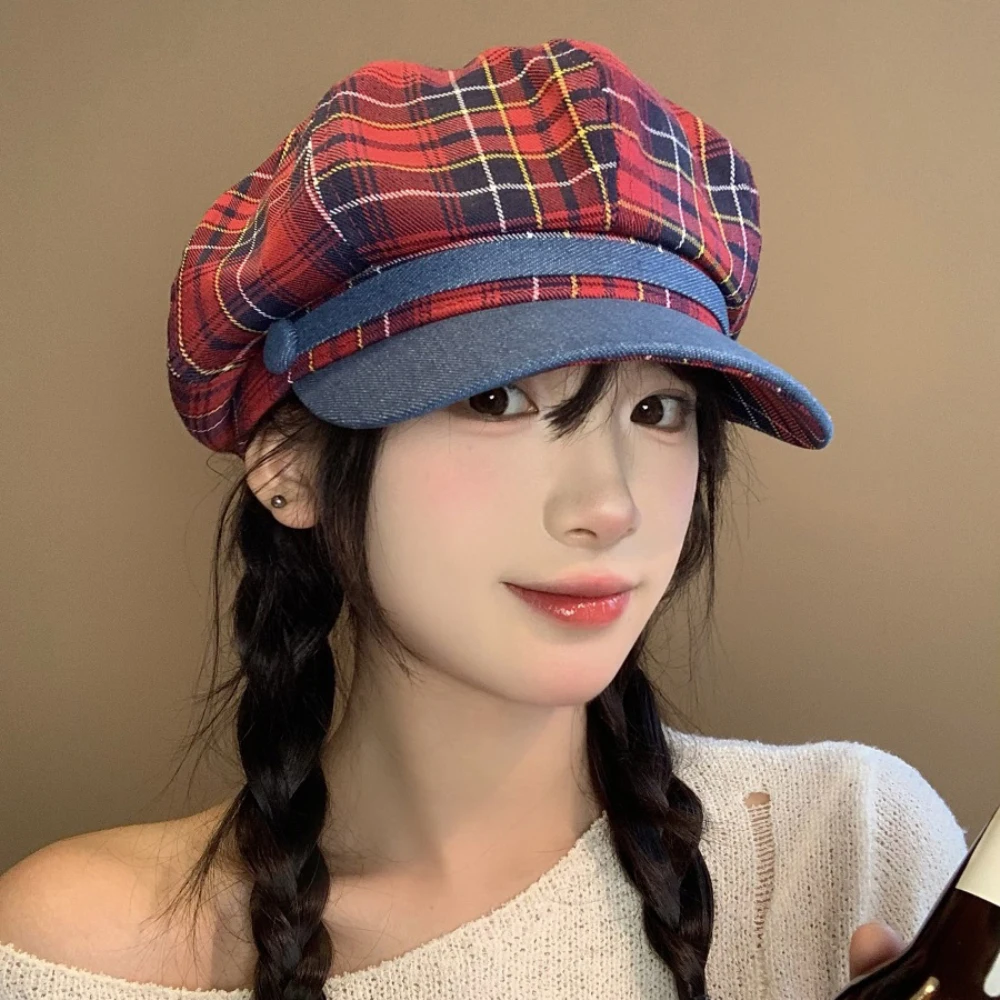 HT4853 Berets für Frauen Neue Frühling Sommer Herbst Zeitungsjunge Mütze Plaid Künstler Maler Baskenmütze Hut Weibliche Achteckige Kappe Dame Baskenmütze Kappen – Detail 3