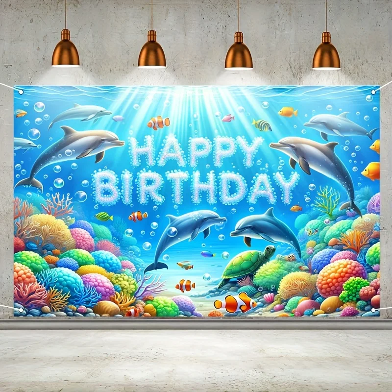 Alles Gute zum Geburtstag-Banner zum Thema Marine, Unterwasser delphin und Meeres tier party dekorationen