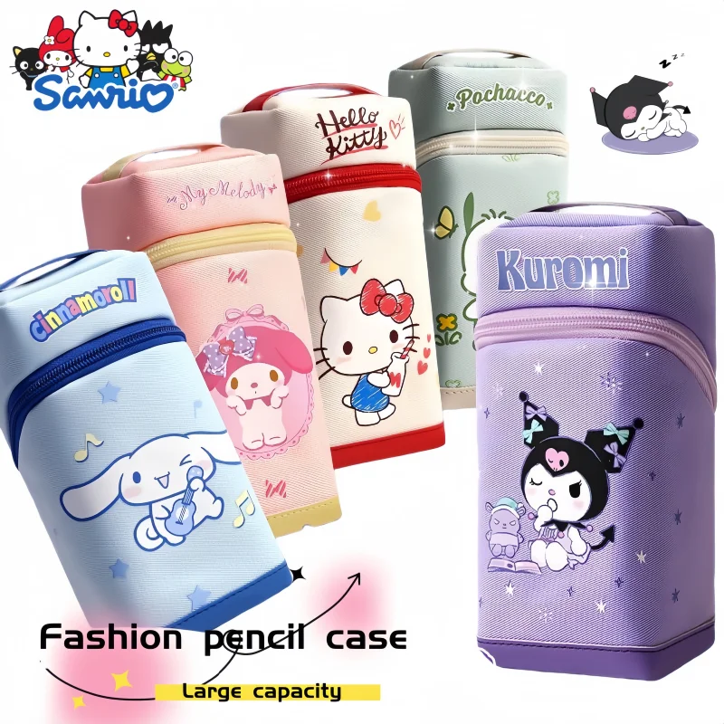 

Холщовый пенал Sanrio Kuromi с милым мультяшным рисунком, модная коробка для канцелярских принадлежностей большой емкости, подарок на день рождения для мальчиков и девочек