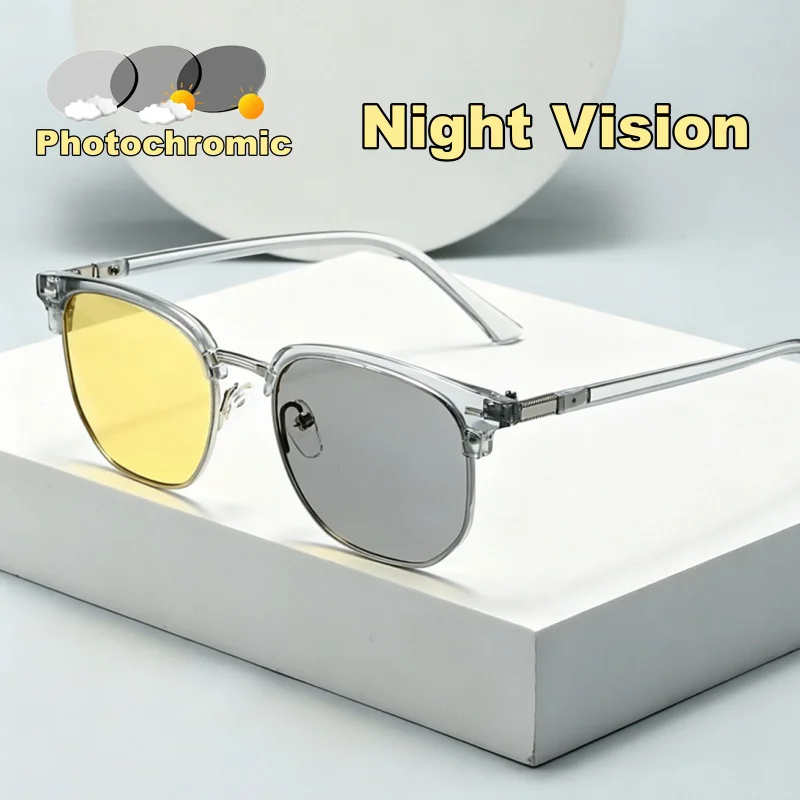 

Metal Half-Frame Night Vision Glasses for Day and Night Use Photochromic UV-Protective Goggles Anti-Glare Glasses for Drivers